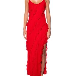 Red Ruffle Dress with slit